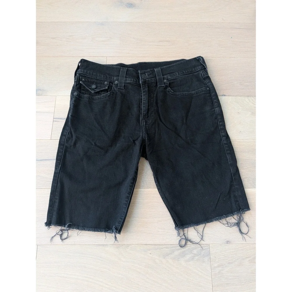 True Religion Ricky Relaxed Straight Black Cutoff Denim Shorts | Men's  33
